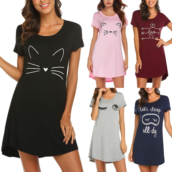 Casual Short-sleeve Kitty Printed Sleepwear
