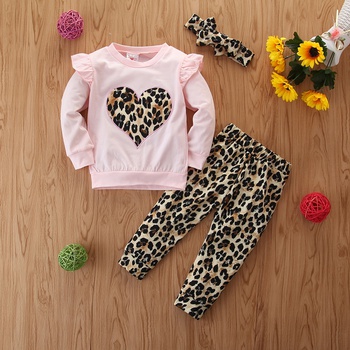 3-piece Leopard Print Long-sleeve Top and Pants Set