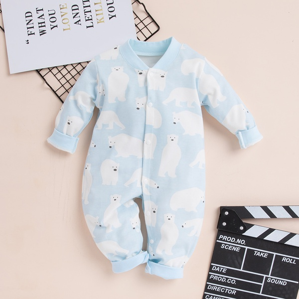 Baby Boy / Girl Bear Allover Cotton Design Long-sleeve Jumpsuit