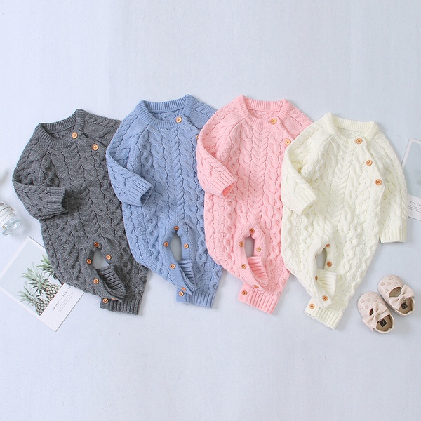 Baby Boy / Girl Solid Knitted Long-sleeve Jumpsuit