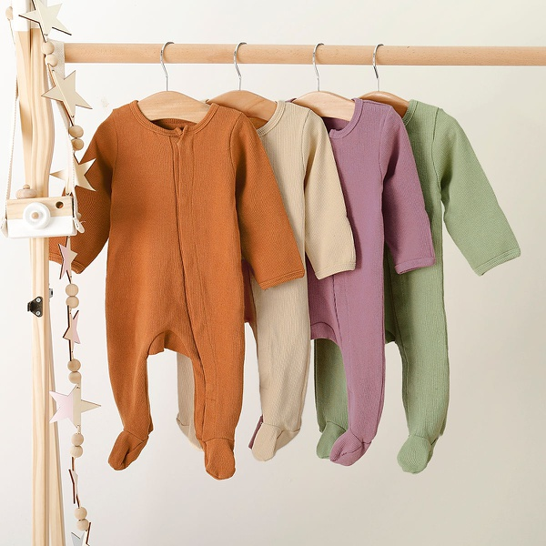 Baby Boy / Girl Solid Footed Long-sleeve Jumpsuit