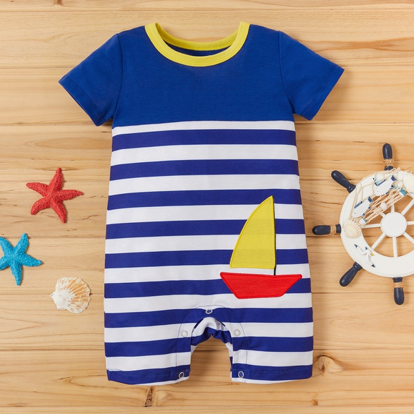 Baby / Toddler Sailboat Striped Short-sleeve Romper
