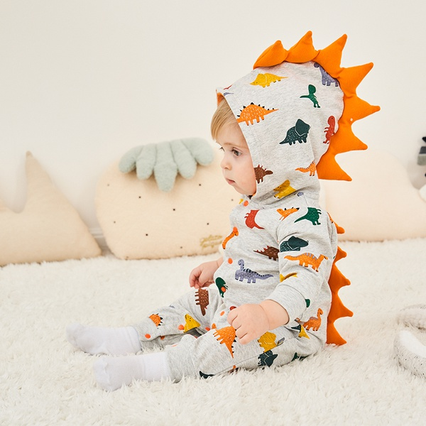 Trendy Dinosaur Design Serrate Hooded Jumpsuit for Baby
