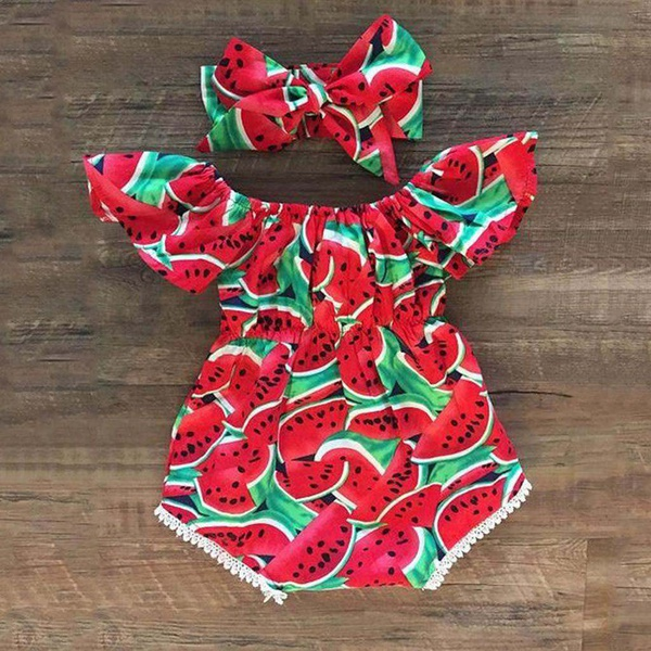 Baby Girls Watermelon Print Bodysuit and Headband