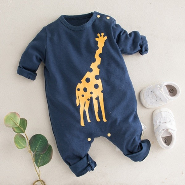 Baby Giraffe Print Round Neck Romper