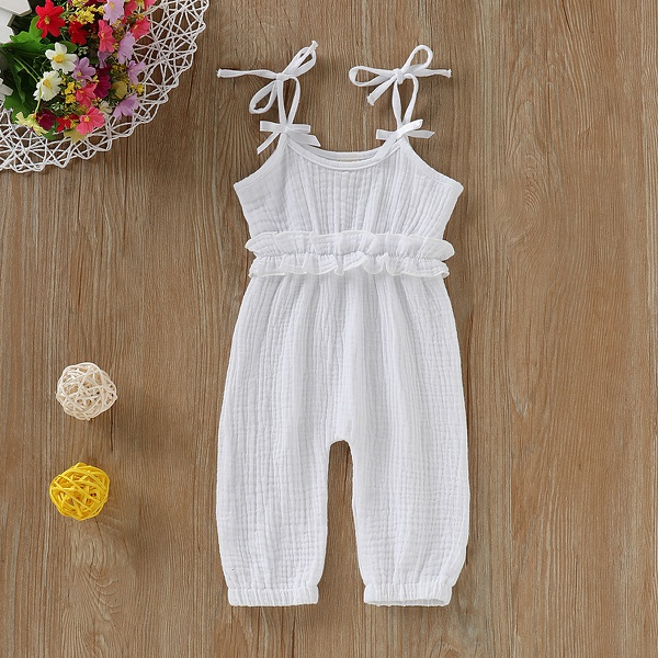 Baby Girl's Solid Ruffled Strap Jumpsuit