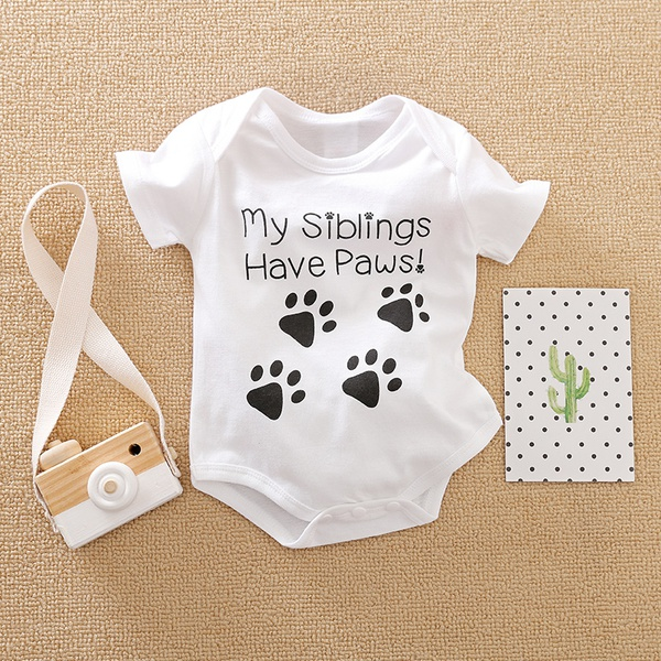 Interesting "My Siblings Have Paws" Short-sleeve Bodysuit for Baby