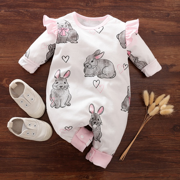 Baby Boy / Girl Cute Rabbit Print Long-sleeve Jumpsuit