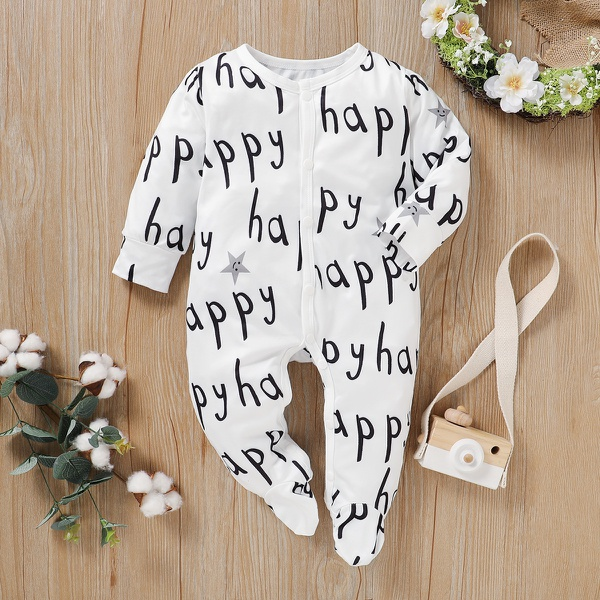 Casual Allover HAPPY Footie Jumpsuit for Baby