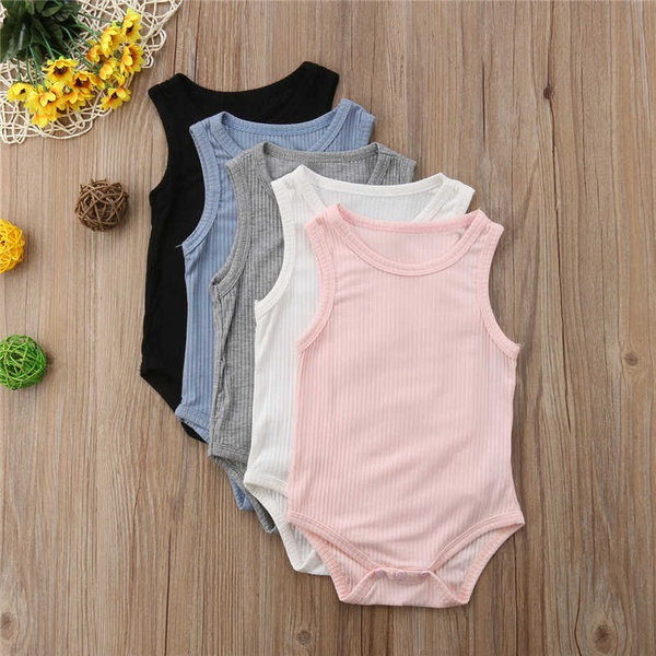 Casual Solid Ribbed Sleeveless Bodysuit for Baby