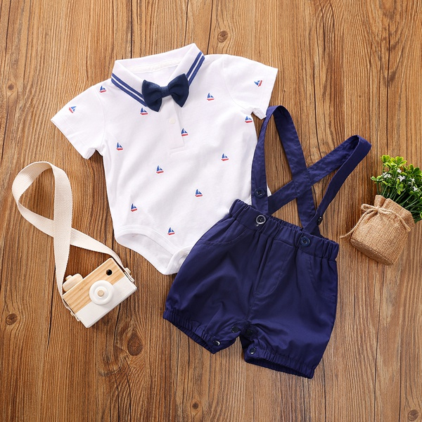 Baby / Toddler Gentlemanly Anchor Print Top and Suspender Shorts Set