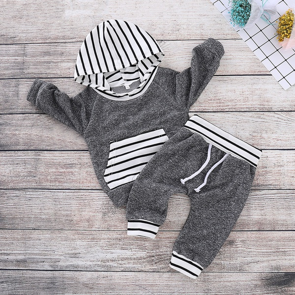 Casual Striped Design Long-sleeve Hoodie and Pants Set