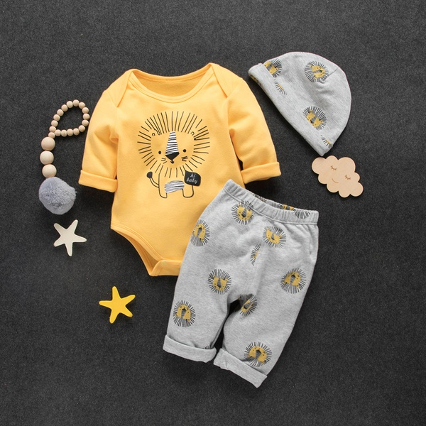 3-piece Baby / Toddler Overlay Lion Print Bodysuit, Pants and Hat Set