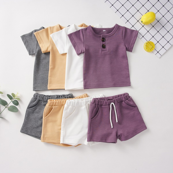 Solid Simple Short-sleeve Top and Shorts Set