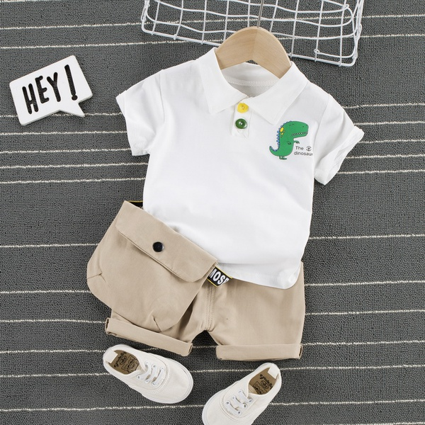Baby Comfy Dinosaur Print Polo Shirt and Shorts Set with Bag