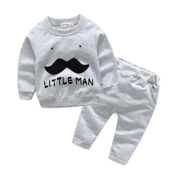 Cute Letter Print Appliqued Moustache Long-sleeve Top and Pants Set for Baby Boy