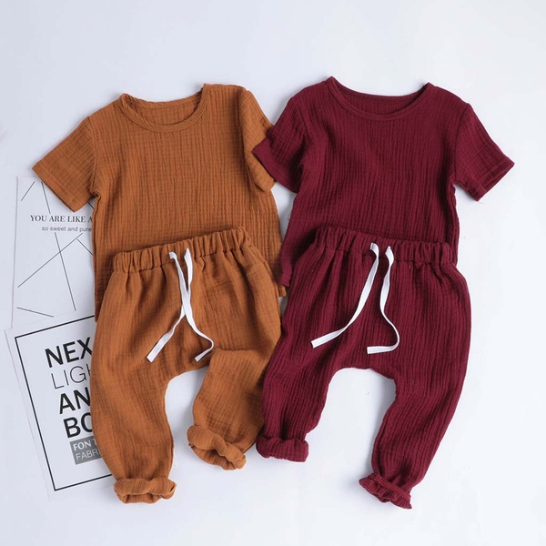 Baby / Toddler Solid Short-sleeve Linen Top and Pants Sets