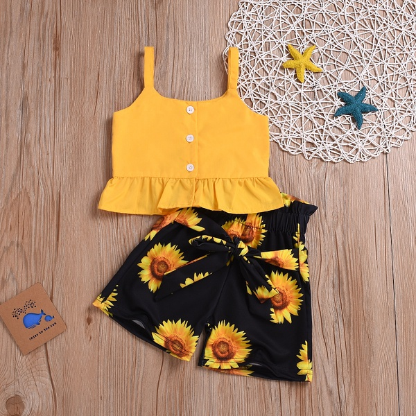 Baby / Toddler Solid Strappy Top and Sunflower Print Shorts Sets