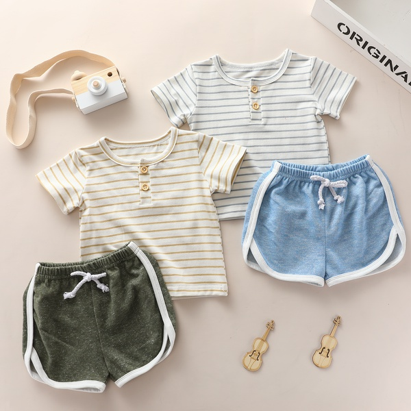 Striped Short-sleeve Top and Shorts Set