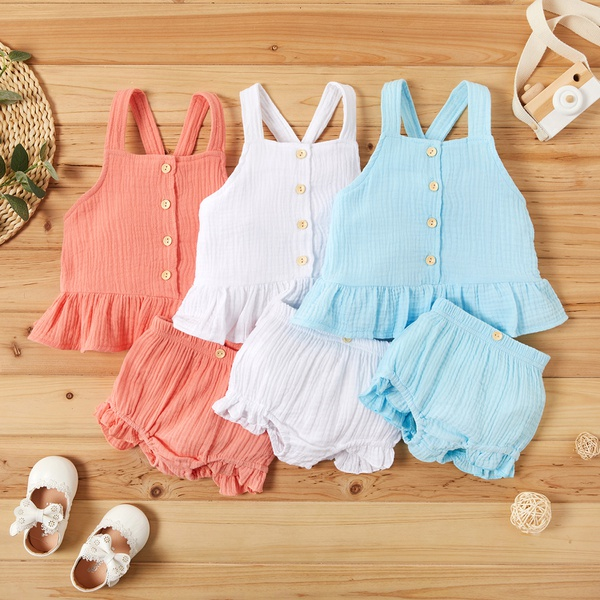 Solid Slip Botton Front Top and Shorts Set