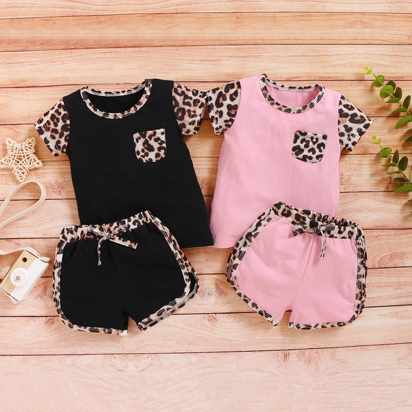 Leopard Print Short-sleeve Top and Shorts Set