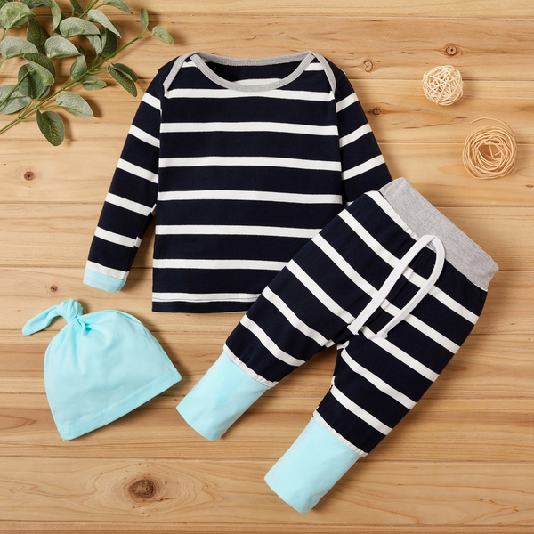 3-piece Striped Long-sleeve Top and Pants Set