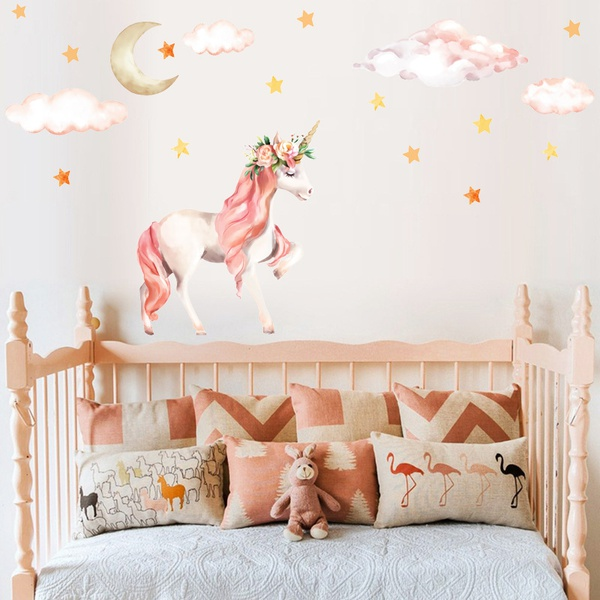 Coral Pink Flower Unicorn Wall Sticker Home Decoration