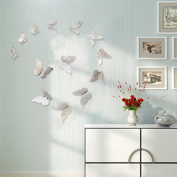 12-piece Pretty Hollow Out 3D Butterfly Wall Sticker Home Decoration