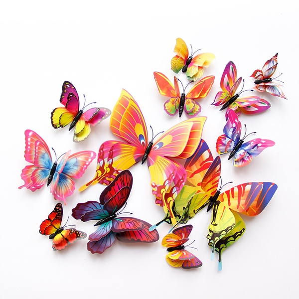 12 Pcs Double Layer Flexible Butterfly Wall Decor-Multicolor