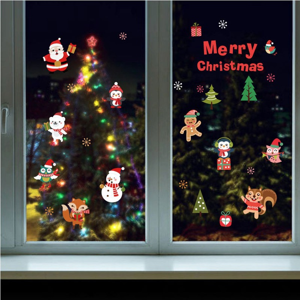 Christmas Animal Snowman Glass Window Sticker Decor