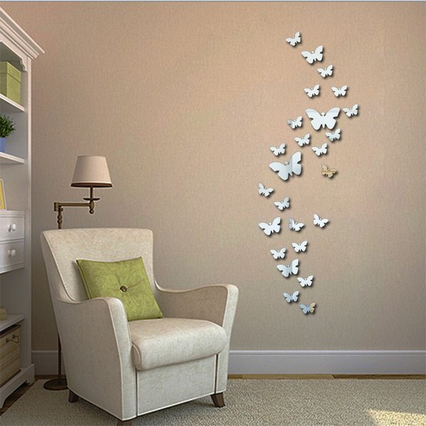 12Pcs Set Butterfly Pattern Design Mirror Decor Wall Decor