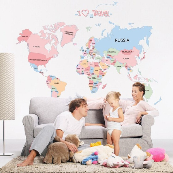 Removable world Map Wall Sticker