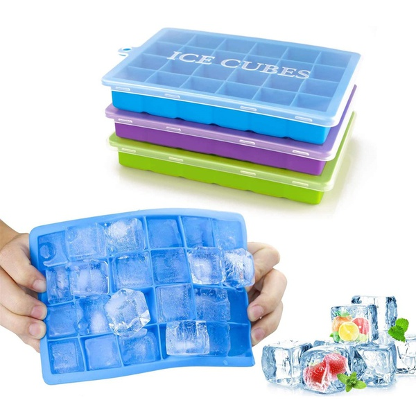 Fdit 24 Grids Silicone Ice Cube Tray Mold Ice Cube Maker Container With Cover