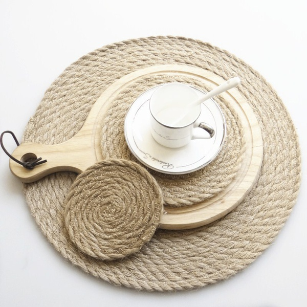 Natural Linen Braided Placemat Kitchen Table Heat Shield