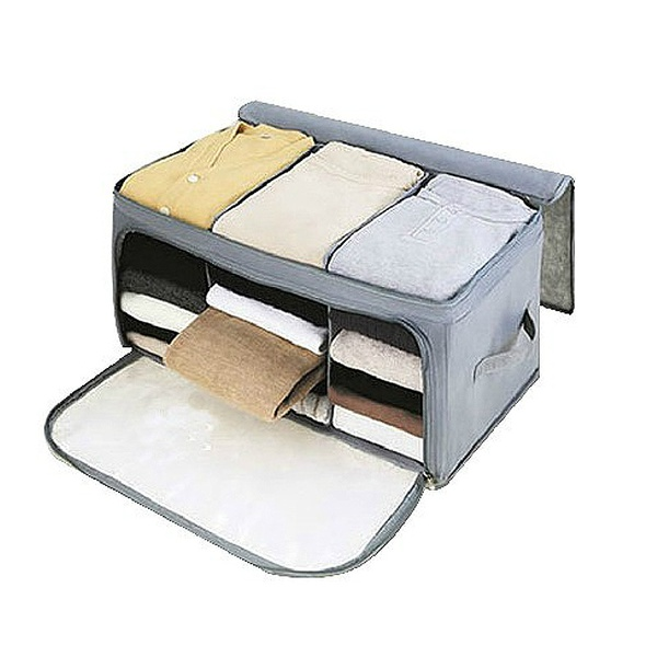 Collapsible Double Zipper Cloth Storage Box in Grey