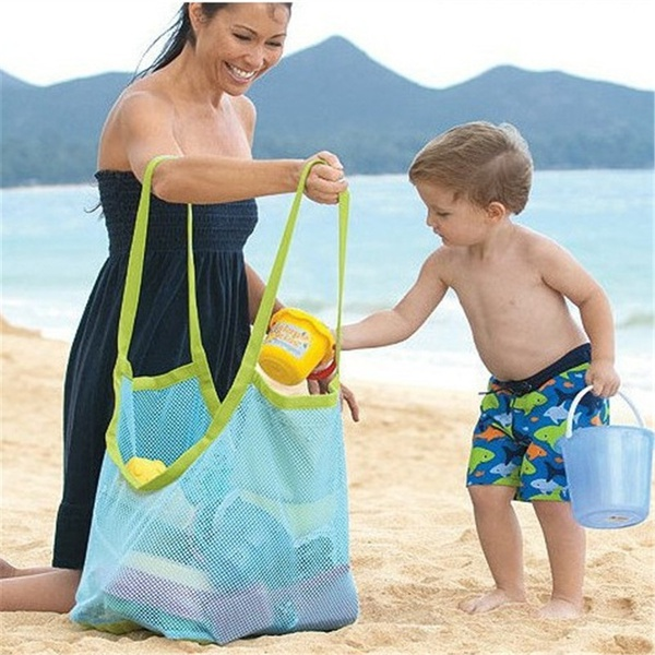 Large Capacity Net Design Beach Toy Storage Bag Outdoor Mom Baby Beach Mesh Toys Bag Summer Digging Sand Tool Sundries Storage Hand Bags