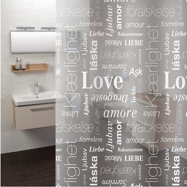 Letters&Leaves Pattern Design Mildew Resistant Shower Curtain with Hooks