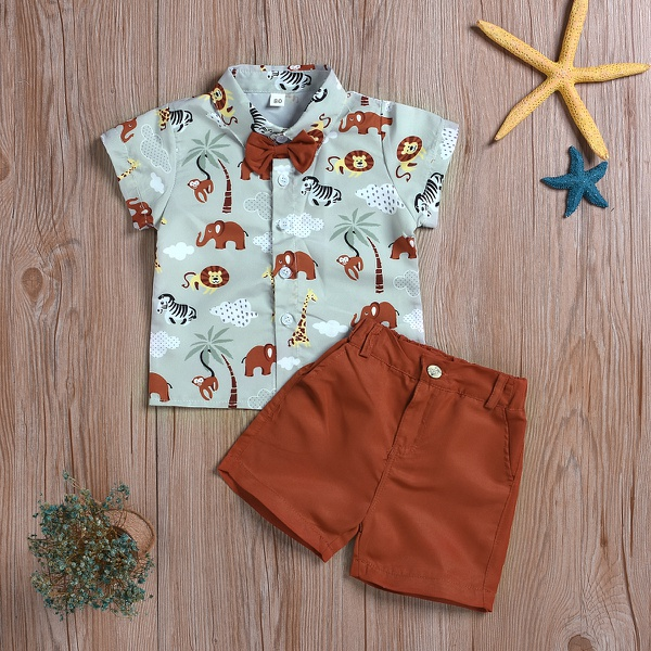 2-piece Baby / Toddler Boy Adorable Elephant Print Shirt and Shorts Set