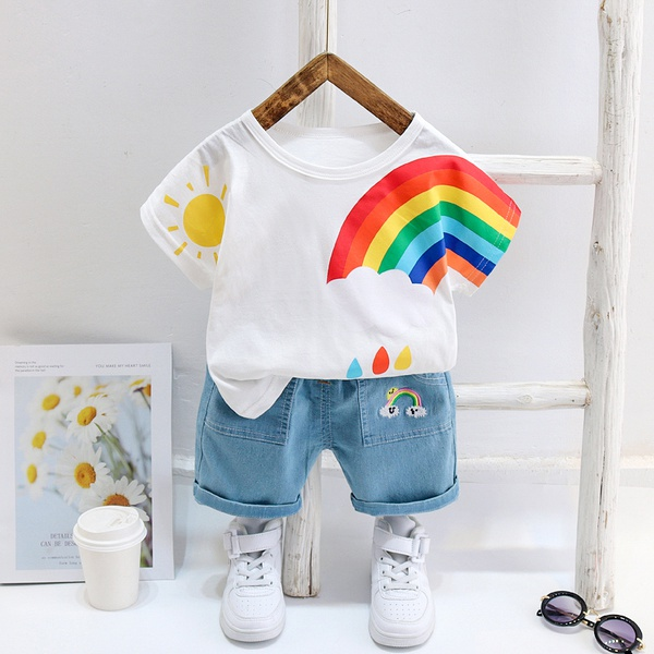 2-piece Baby / Toddler Boy Rainbow Print Tee and Jeans Sets