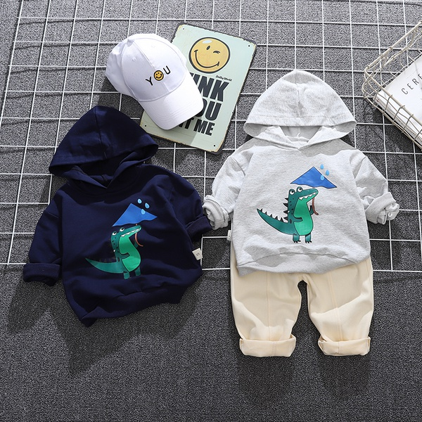 2-piece Baby / Toddler Boy Animal Dinosaur Pattern Hoodie and Solid Knitted Pants Set