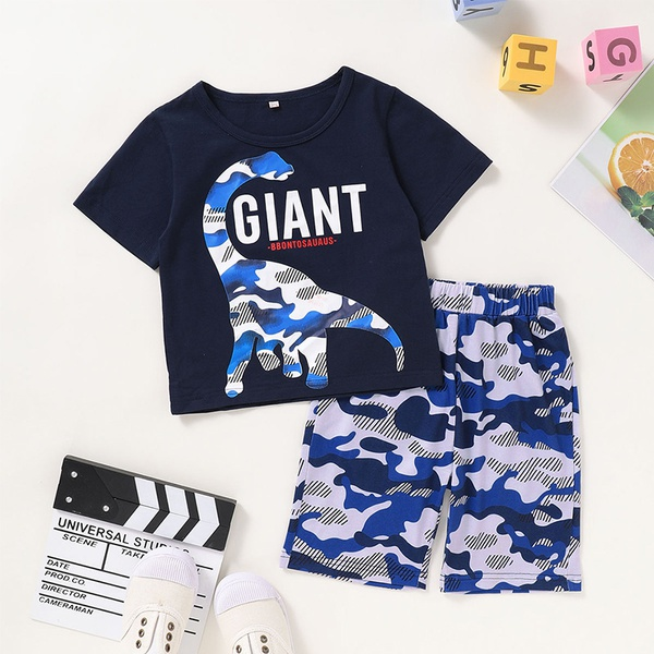 2-piece Baby / Toddler Boy Letter Cartoon Dinosaur Print Top and Camouflage