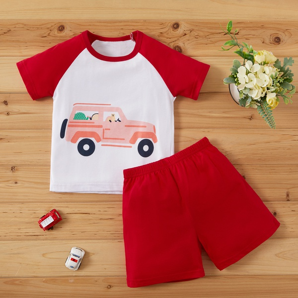 2-piece Baby / Toddler Boy Adorable Cartoon Print Tee and Shorts Sets