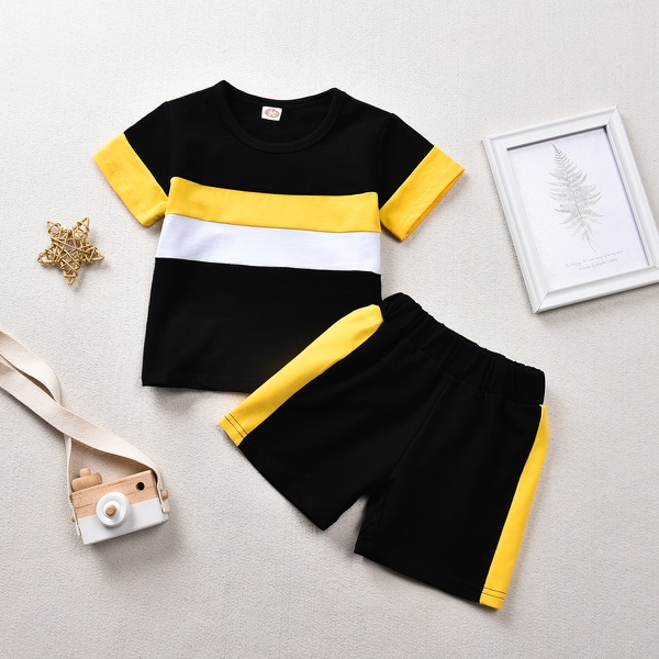 2-piece Toddler Boy Stylish Colorblock Tee and Shorts Set