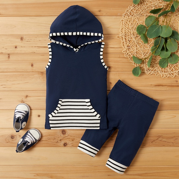 2-piece Baby / Toddler Striped Hooded Vest and Pants Set
