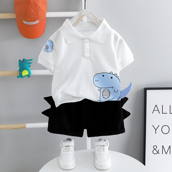 2-piece Baby / Toddler Boy Cartoon Dinosaur Print Shirt Top and Solid Shorts Set