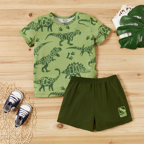 2-piece Toddler Boy Adorable Dino Print Top and Shorts Set