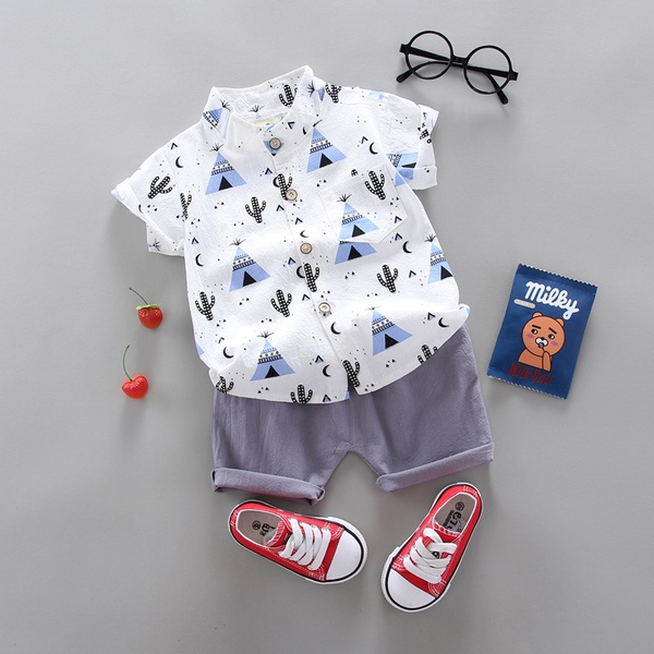 2-piece Baby / Toddler Boy Pyramid Print Shirt and Solid Shorts Set