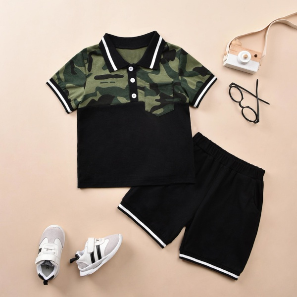 2-piece Toddler Boy Camouflage Top and Shorts Set