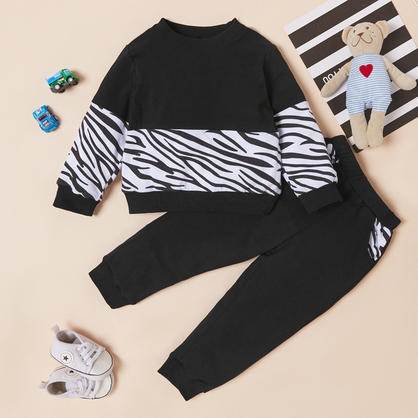 2-piece Baby / Toddler Boy Zebra Striped Print Long-sleeve Top and Pants Set