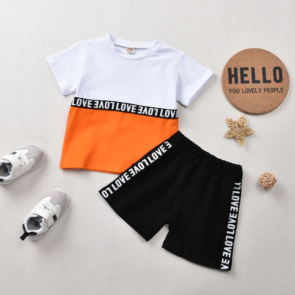 2-piece Toddler Boy Color contrast Letter Top and Shorts Set